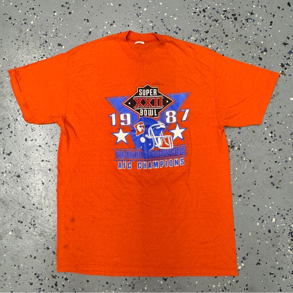 Vintage 80s 1987 Denver Broncos Super Bowl XXII Champs Shirt Single Stitch L